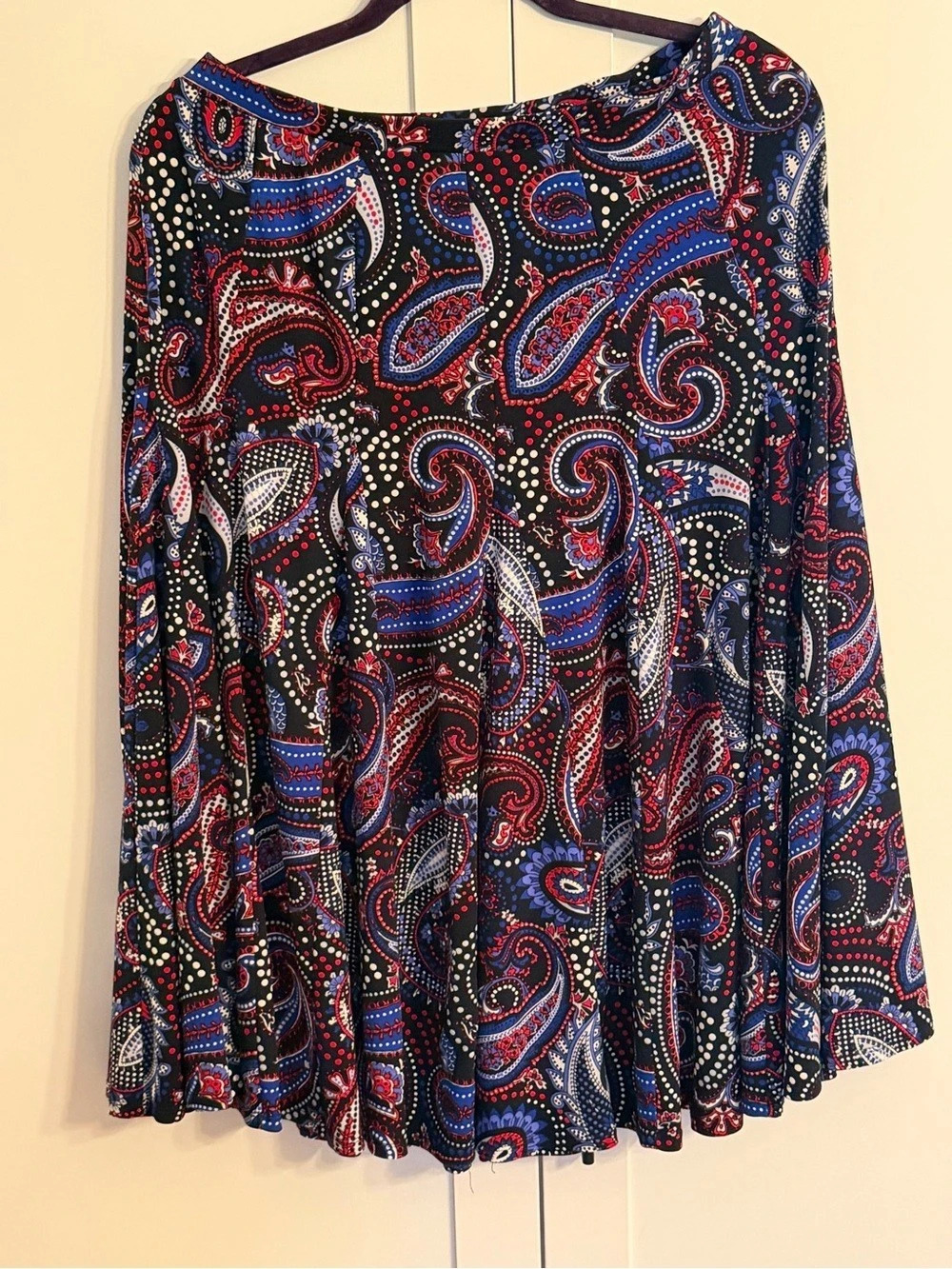 Premise Studio Paisley Flare Skirt in Black & Blue Size Medium